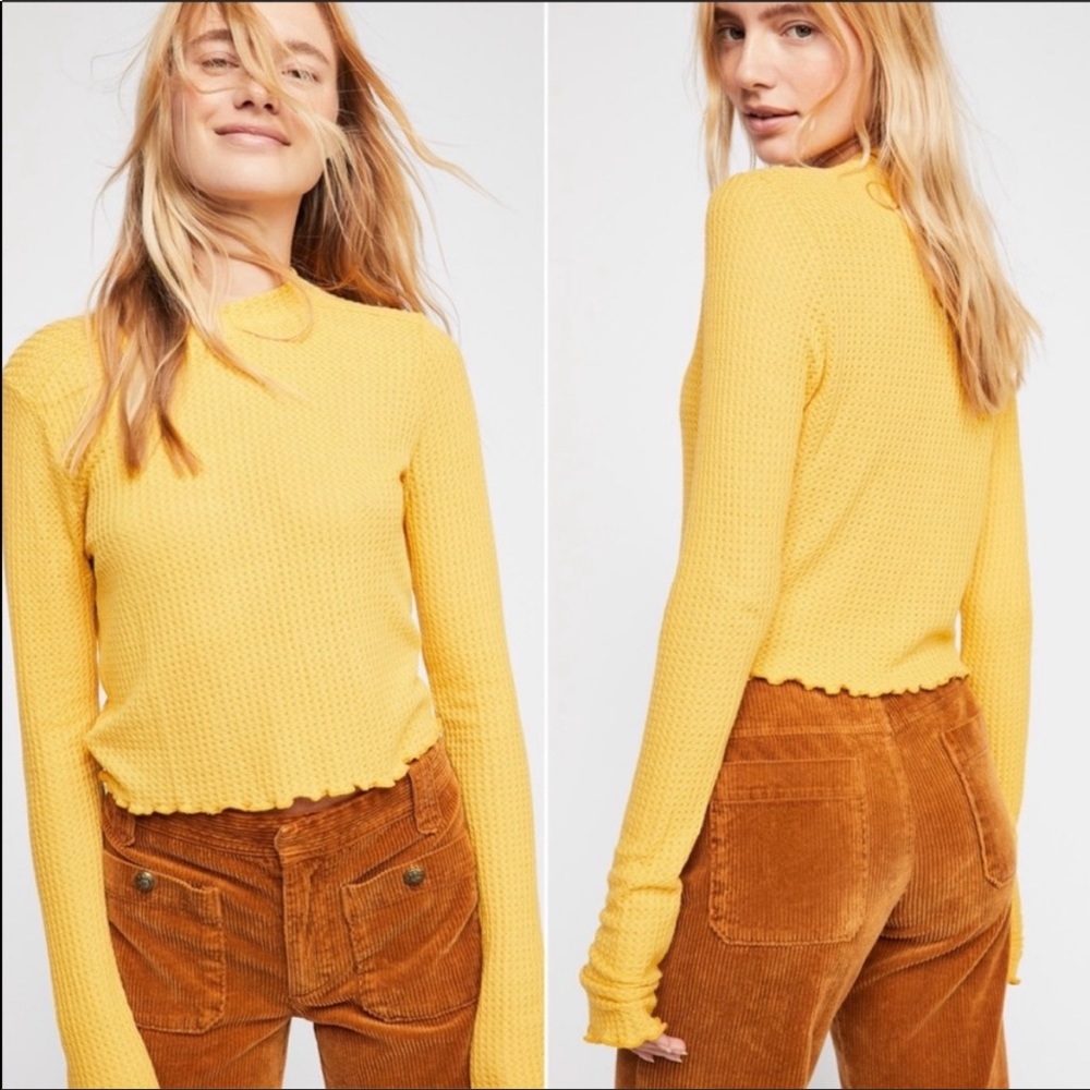 Free people cropped waffle thermal top